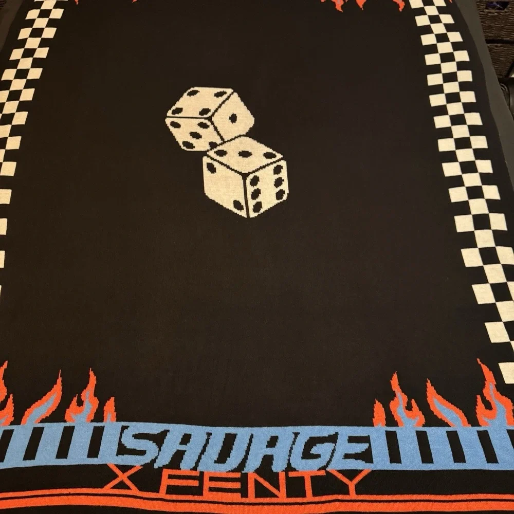 Savage X Fenty Blanket Throw Lit Leisure Dice Black Red Blue Comfy Checkered